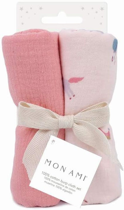 MON AMI ‘French Swan’ Muslin Burp Cloths for Baby – 20X10”, 2Pc, 100% Cotton Burping Cloths for Babies, Extra Absorbent, Ultra-Soft, Baby Essentials, Ideal Gift for Christmas for Babies