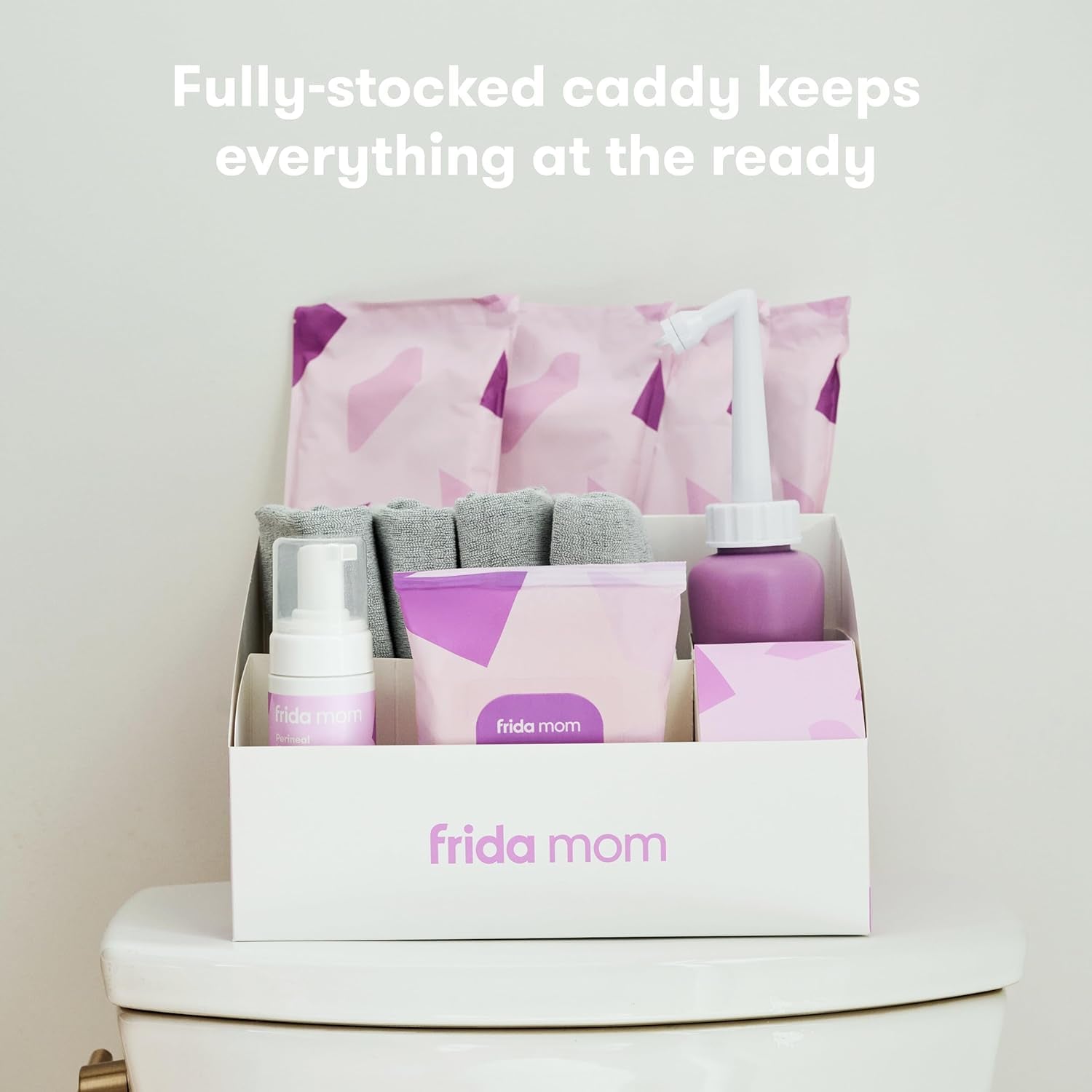 Frida Mom Postpartum Recovery Essentials Kit, Includes Disposable Underwear, Instant Ice Maxi Pads, Perineal Healing Foam, Perineal Healing Pad Liners and Upside down Peri Bottle (11Pc Gift Set)