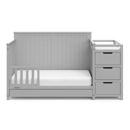 Graco Hadley 5-In-1 Convertible Crib and Changer with Drawer (Pebble Gray) – Crib and Changing-Table Combo with Drawer, Includes Changing Pad, Converts to Toddler Bed, Daybed and Full-Size Bed