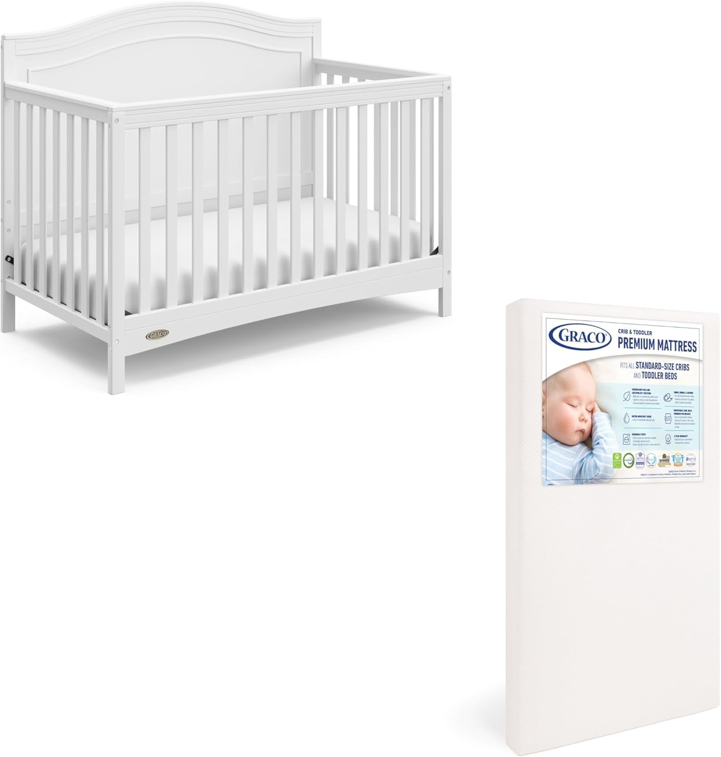 Graco Paris 4-In-1 Convertible Crib (White) - GREENGUARD Gold Certified, Converts to Toddler Bed, Daybed and Full Bed, Fits Standard Crib Mattress, Adjustable Mattress Base