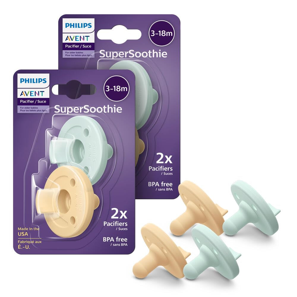 Philips Avent Soothie Orthodontic Baby Pacifiers, 100% Silicone Pacifiers, One Piece, Bpa-Free, for Babies 0-3 Months, 2 Lilac and 2 Pink, 4 Pack, Model SCF190/70