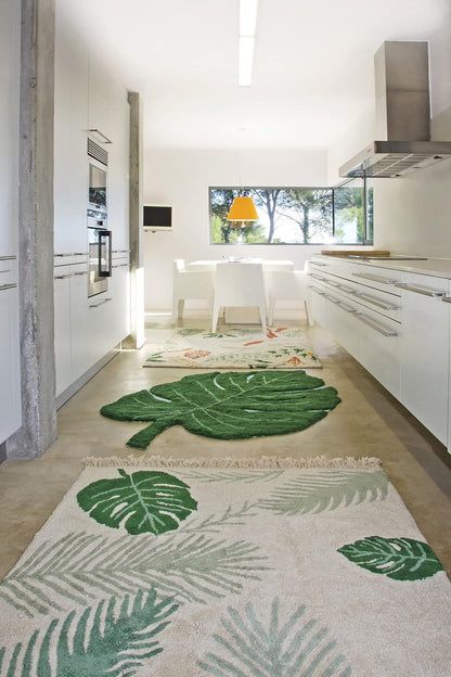 Lorena Canals Washable Rug Monstera Leaf - Green - Pile: 97 % Cotton, 3 % Other Fibre|Base: Reycled Cotton - 4' X 5' 11''