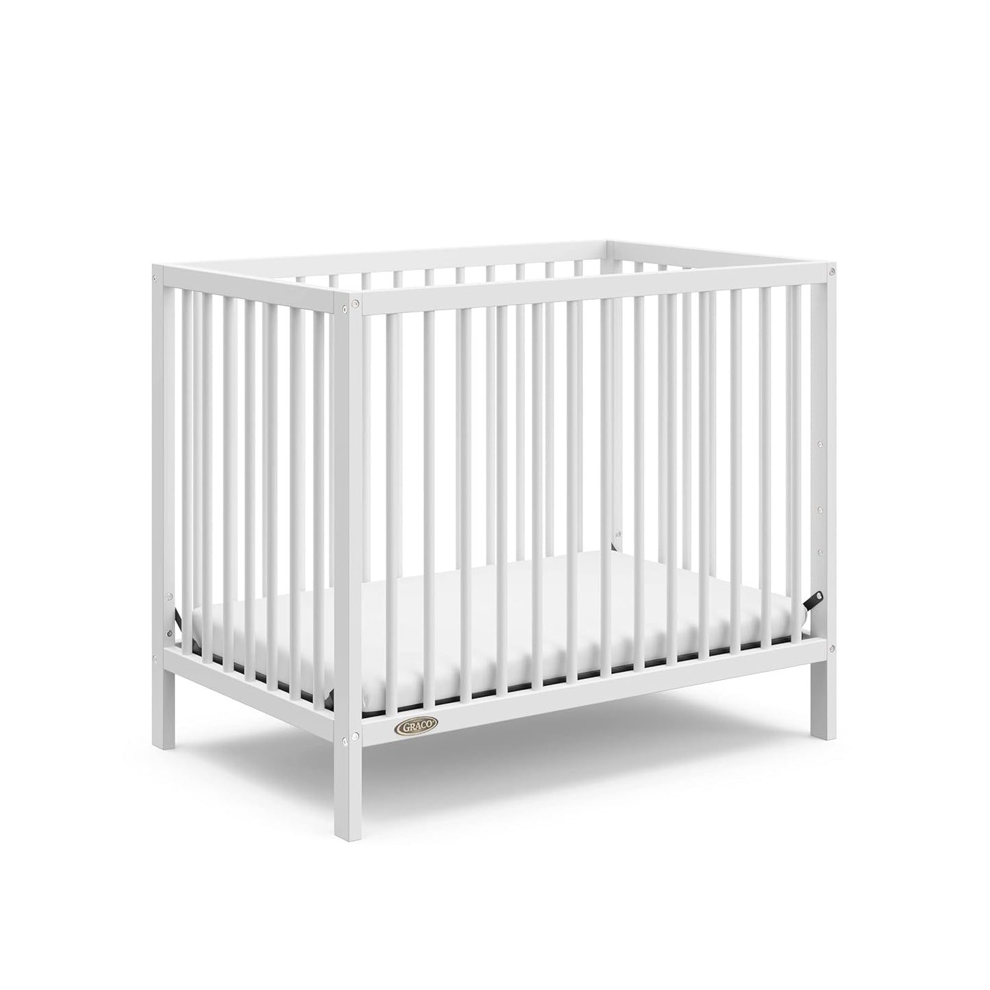 Graco Teddi 4-In-1 Convertible Mini Crib with Bonus Water-Resistant Mattress (Natural with White) – GREENGUARD Gold Certified, 2.75-Inch Mattress Included, Convenient Size, Easy 30-Minute Assembly