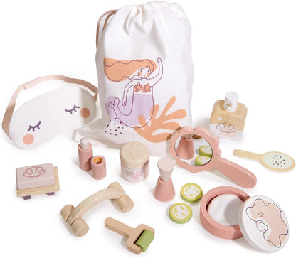 Tender Leaf Toys - Spa Retreat Set - 20 Piece Pretend Play Wood Pamper Set with Drawstring Bag - Develops Social and Language Skills - Age 3+