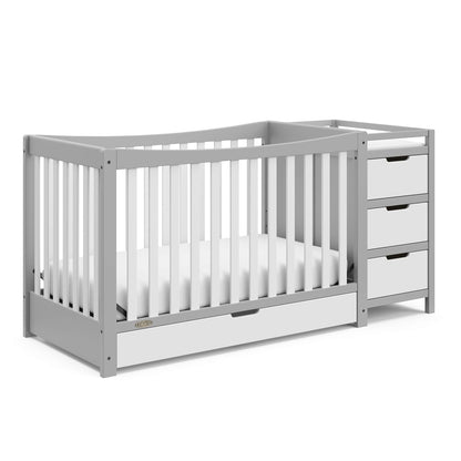 Graco Remi 4-In-1 Convertible Crib & Changer with Drawer (Pebble Gray & White) – GREENGUARD Gold Certified, Crib and Changing-Table Combo, Includes Changing Pad, Converts to Toddler Bed, Full-Size Bed