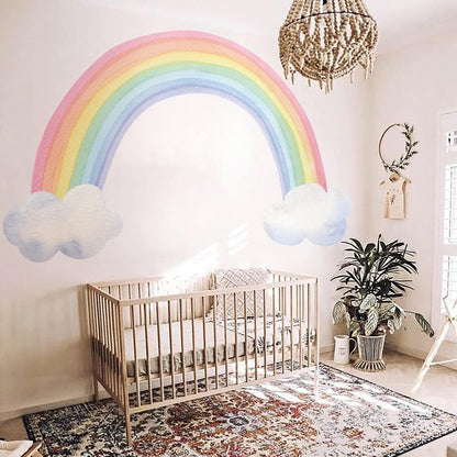 Funlife Fabric Large Rainbow Wall Mural Stickers Peel and Stick, Clouds Wall Decal Precut Giant Vibrant Watercolor Rainbow Wall Sticker Decals for Girls Bedroom Kids Nursery Room Playroom