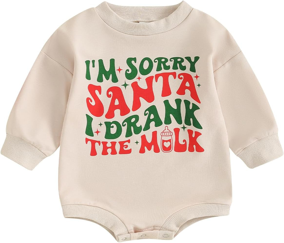 Baby Girl Boy Christmas Clothes Letter Print Sweatshirt Romper Infant Long Sleeve Bubble Romper Winter Outfit