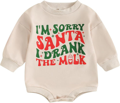 Baby Girl Boy Christmas Clothes Letter Print Sweatshirt Romper Infant Long Sleeve Bubble Romper Winter Outfit