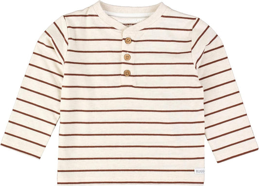 Rugged Butts Heather Oatmeal & Chocolate Stripe Knit Long Sleeve Henley Tee - 18-24M