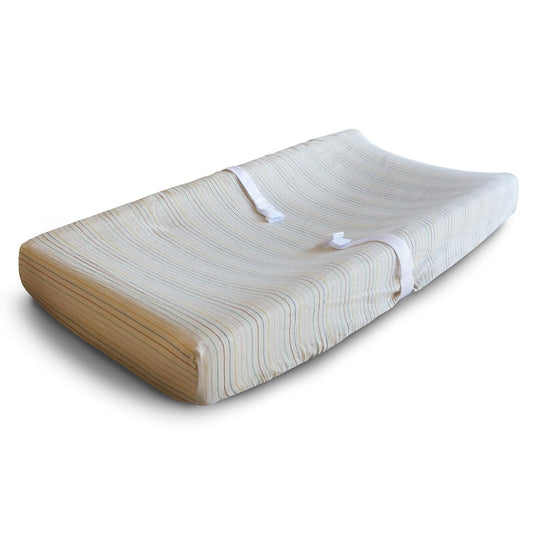 Mushie Extra Soft Muslin Fitted Changing Pad Cover (Retro Stripe)