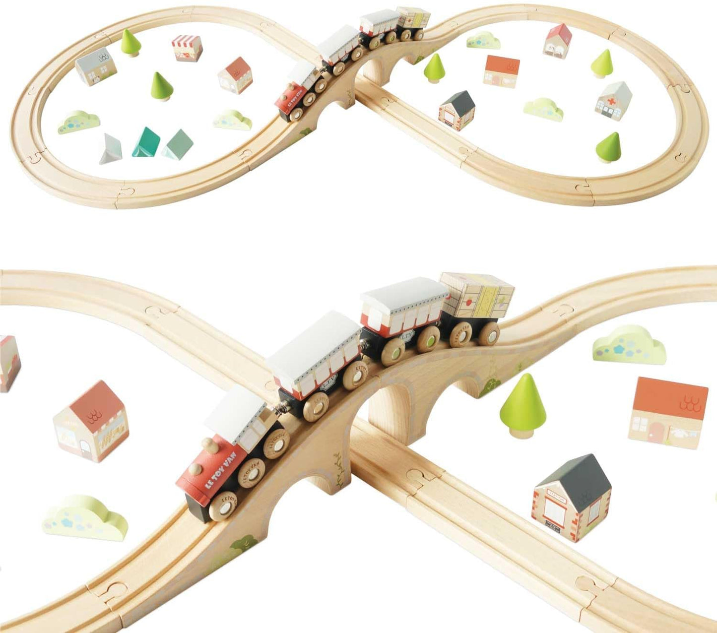 Le Toy Van Wooden Train Set with Figure of 8 Train Track, Plastic Free Set with Universal Compatible Train Track, Suitable for 36+ Months, Girls and Boys, TV702