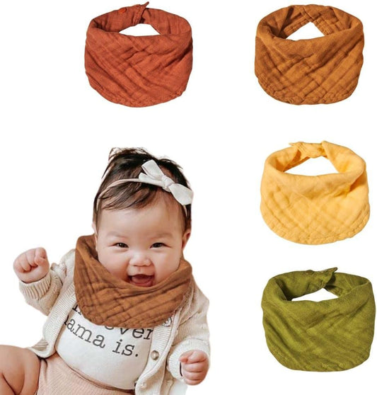 Chippi & Co Pack of 4 Muslin Cotton Scarf Bandanas Drooling Bibs for Feeding and Teething, 13''X6'' for Unisex Infant