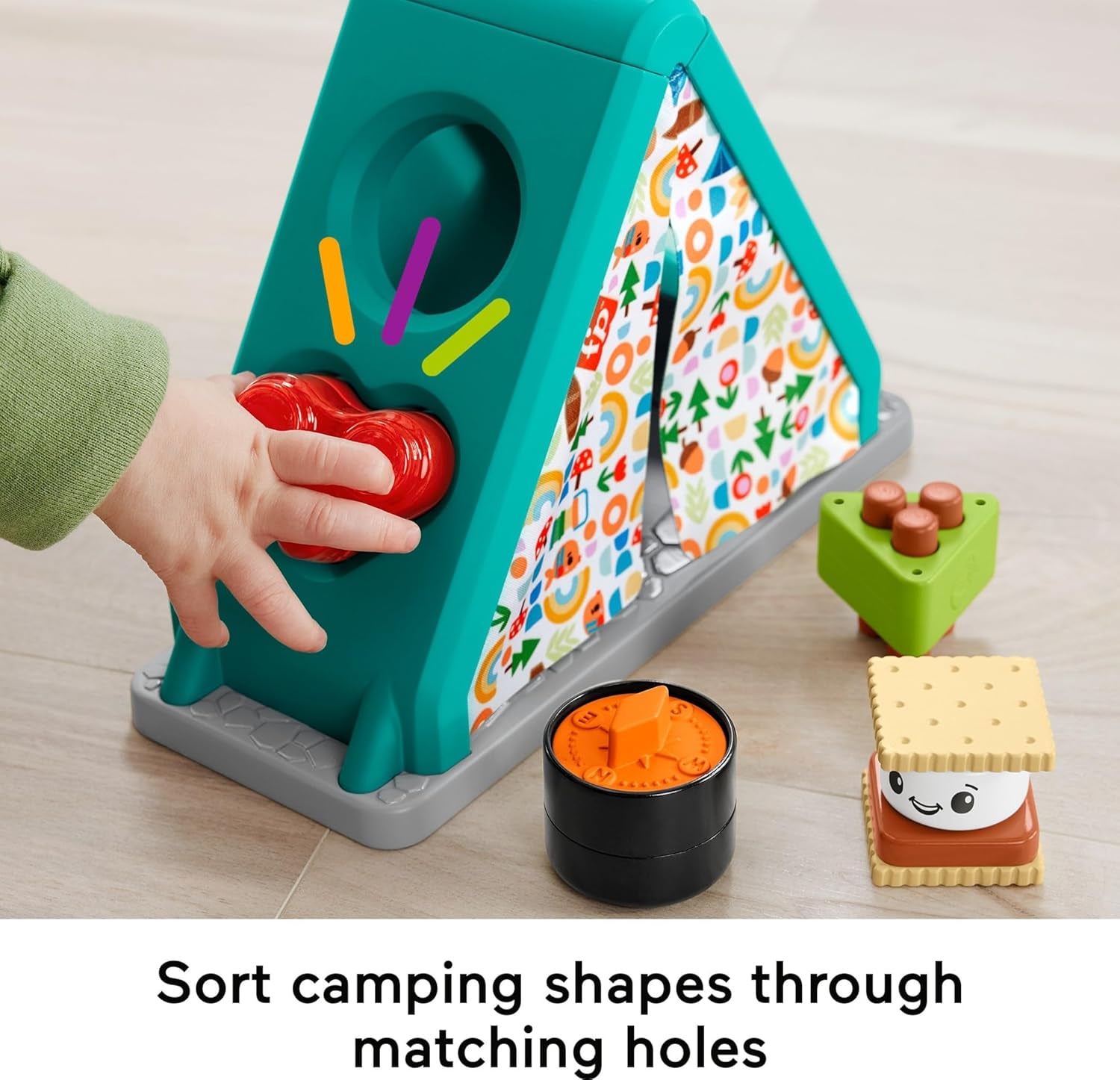 Fisher-Price Baby Developmental Toy S’More Shapes Camping Tent Block Sorting Activity for Infants Ages 6+ Months