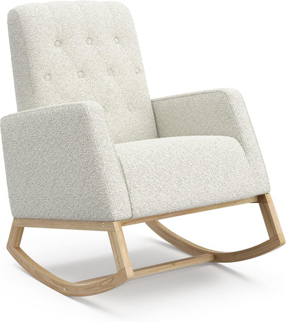 Storkcraft Northern Lights Nursery Rocker (Steel/Natural) - Upholstered, Button-Tufted Rocking Chair for Nursery, Gentle Rocking Motion, Solid Wood Base