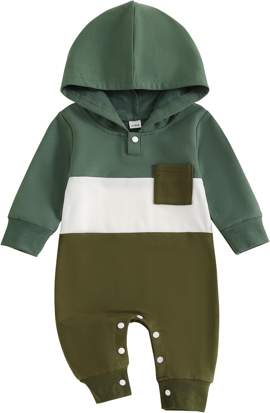 Bemeyourbbs Newborn Baby Boy Clothes Color Block Long Sleeve Hooded Romper with Pocket Fall Winter One Piece Outfits