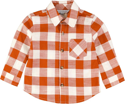 Rugged Butts Rust Plaid Long Sleeve Button down Shirt - 12-18M