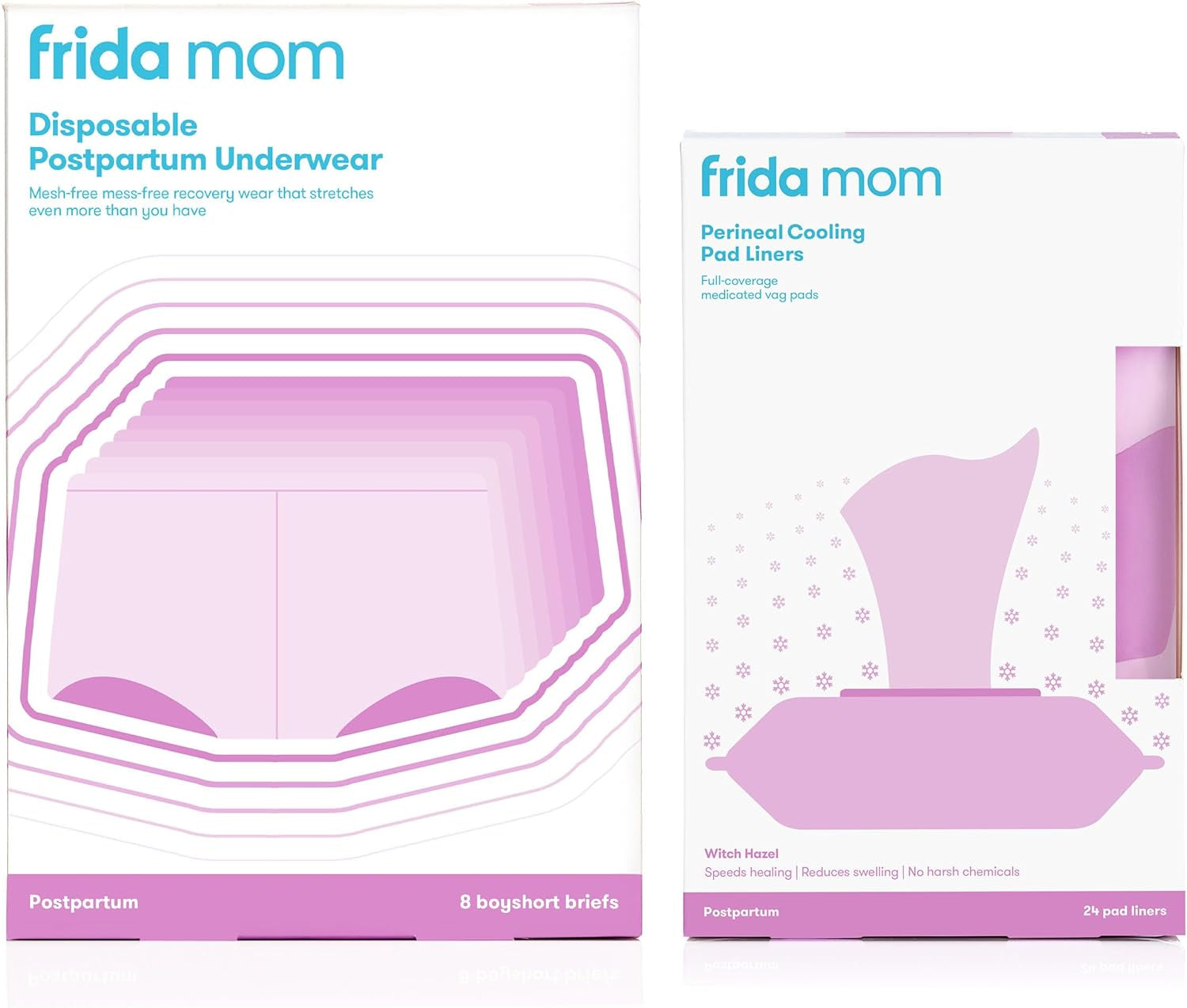 Frida Mom Perineal Medicated Witch Hazel Full-Length Cooling Pad Liners + Disposable Underwear (Regular Boyshort) for Postpartum Care