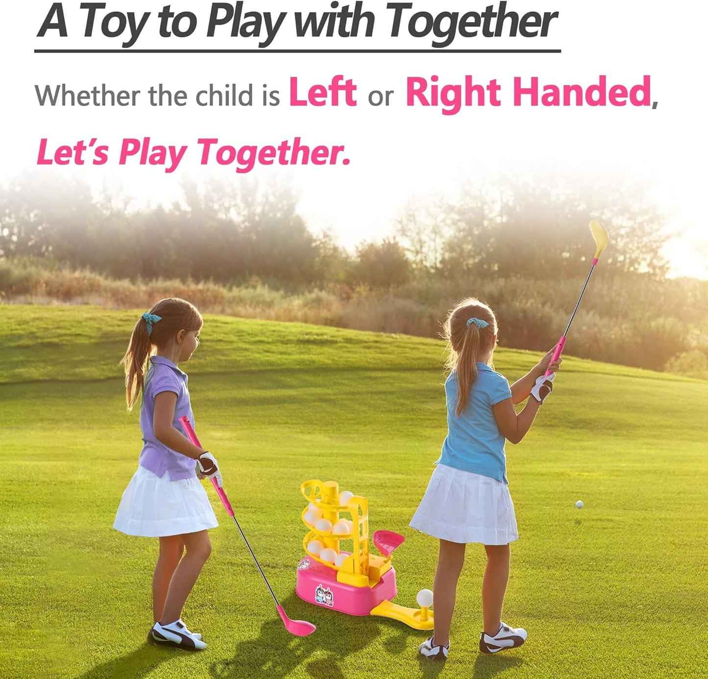 Iplay, Ilearn Girl Golf Toys Set for 3 4 Year Olds, Toddler Outdoor Sport Gift, Kids Pink outside Playset W/Left Right Club Head 15 Balls Unicorn Sticker, Active Birthday Gifts for Age 5 6 7 8 Child