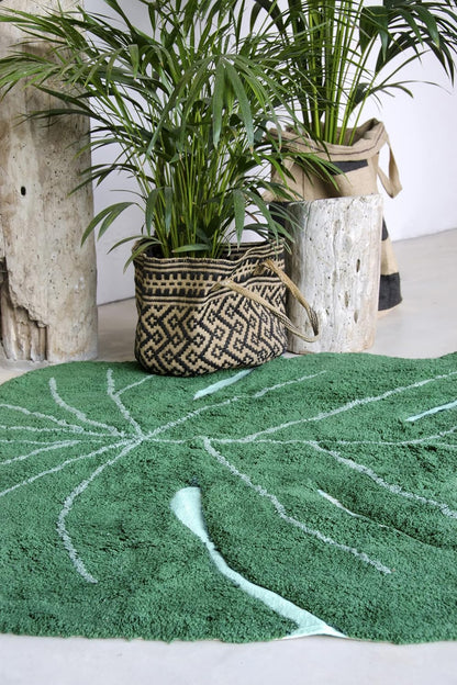 Lorena Canals Washable Rug Monstera Leaf - Green - Pile: 97 % Cotton, 3 % Other Fibre|Base: Reycled Cotton - 4' X 5' 11''