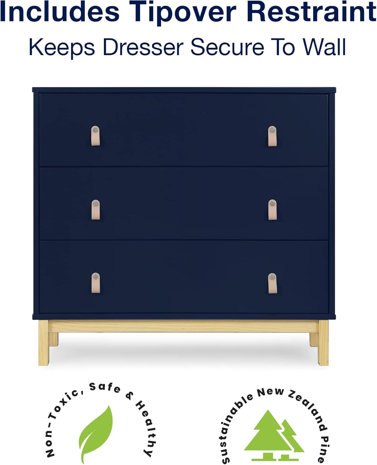 GAP Babygap Legacy 3 Drawer Dresser with Leather Pulls, Navy/Natural