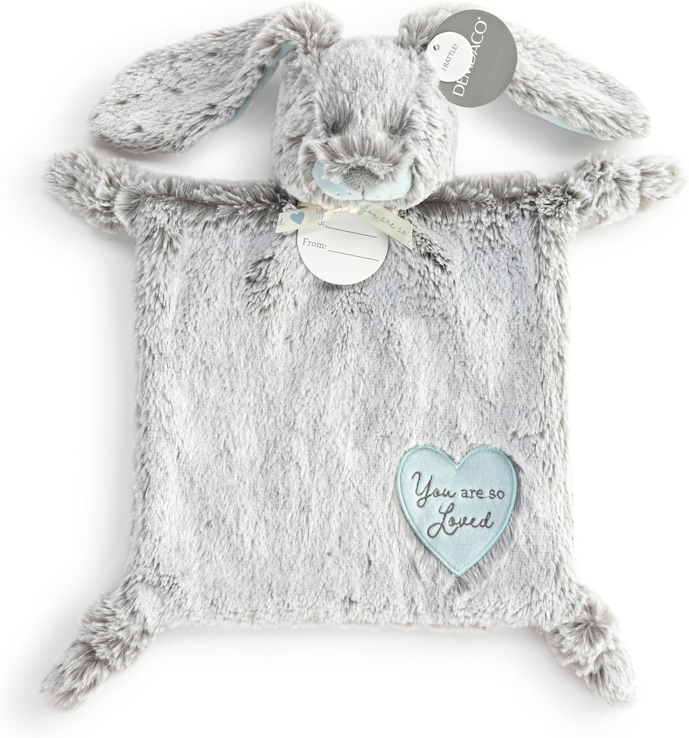 DEMDACO Luxurious Baby 14 X 11.5 Inch Polyester, Ultra Soft Plush Cuddly, Activity Blanket, Blankie, Blue and Grey, Bunny Rabbit