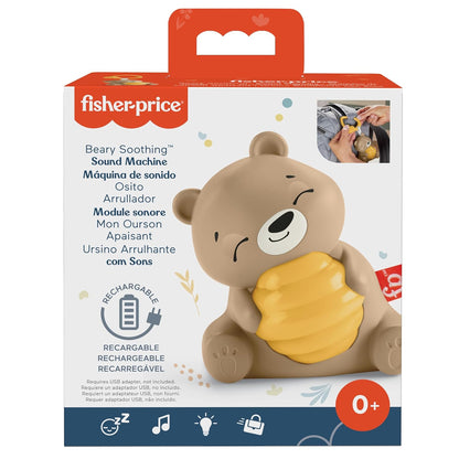 Fisher Price Baby Toy Beary Soothing Portable Sound Machine with Music, Night Light & Customizable Timer for Newborns 0+ Months