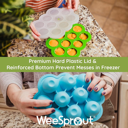 Weesprout Silicone Freezer Tray with Clip on Lid Perfect Food Storage Container for Homemade Baby Food, Vegetable, Fruit Purees, and Breast Milk (Bright Blue, Ten 1.5 Ounce Sections)