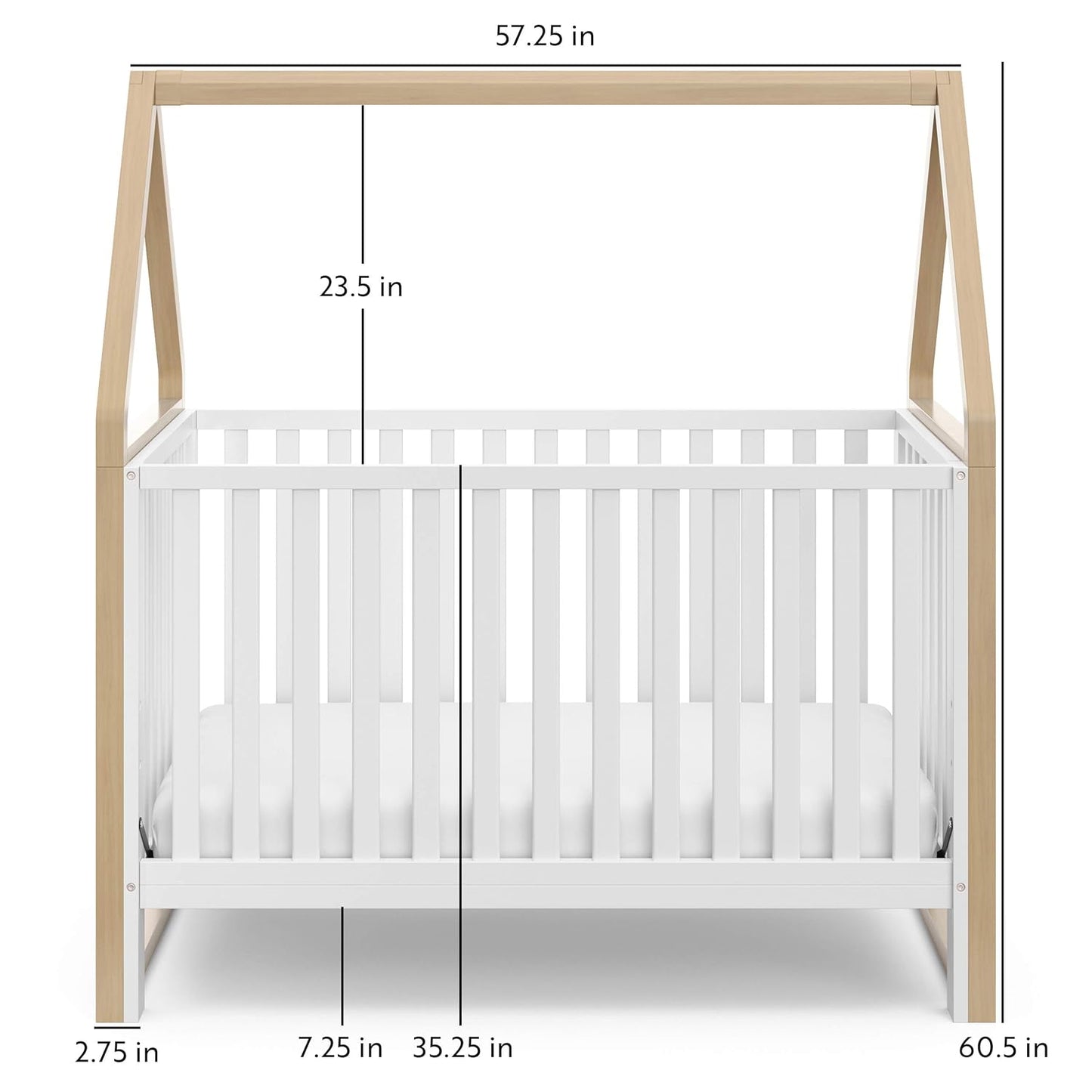 Storkcraft Orchard 5-In-1 Convertible Crib (White with Driftwood) – GREENGUARD Gold Certified, Canopy Style Baby Crib, Converts from Crib to Toddler Bed, Daybed and Full-Size Bed