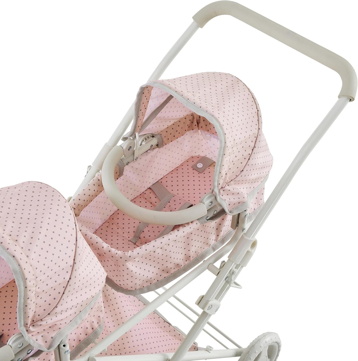 Olivia'S Little World Polka Dot Princess Baby Doll Twin Bassinet Stroller with Retractable Canopy & Storage, Pink/Gray