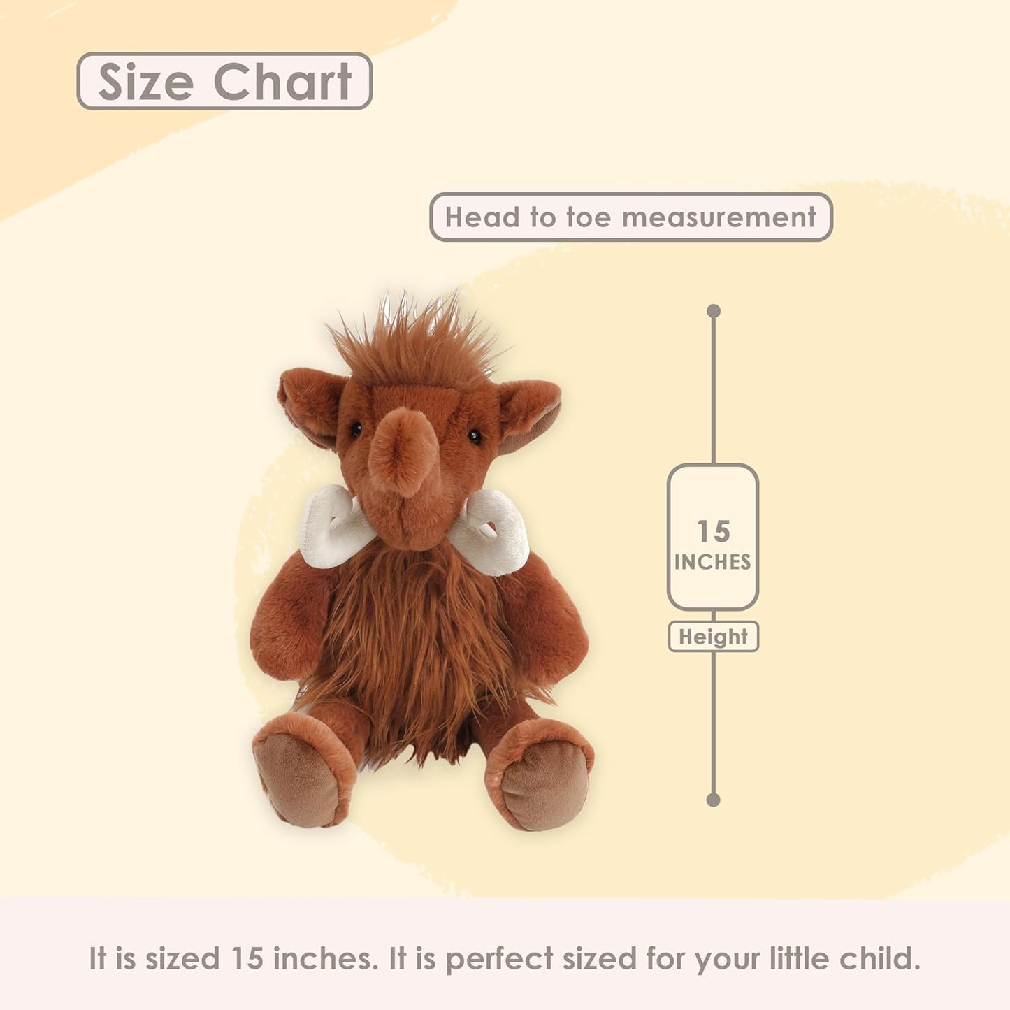 MON AMI Melvin the Mammoth Plush Stuffed Animal – 15”, Use as Toy/Nursery Décor, Pre-Historic Animals, for Kids of All Ages