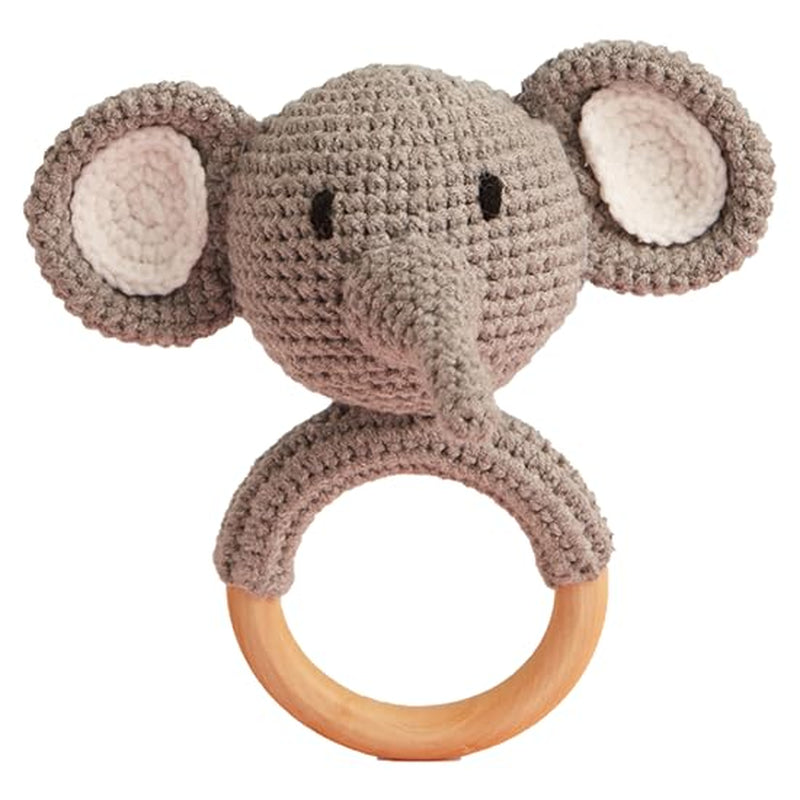 Chippi & Co Crochet Baby Rattle, Crochet Baby Toys, Stuffed Baby Doll, Organic Wooden Newborn Toys, Knitted Stuffed Animals for Babies Boy, Girl, Christmas Gifts for New Parents (Baby Reindeer)