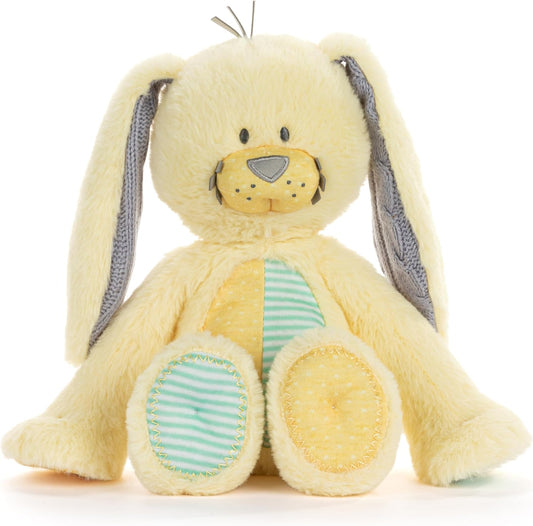 DEMDACO Oddball 10.5 X 9.5 Inch Polyester Soft Cuddly, Huggable, Toy, Plush Stuffed Animal, Yellow and Green, Bunny