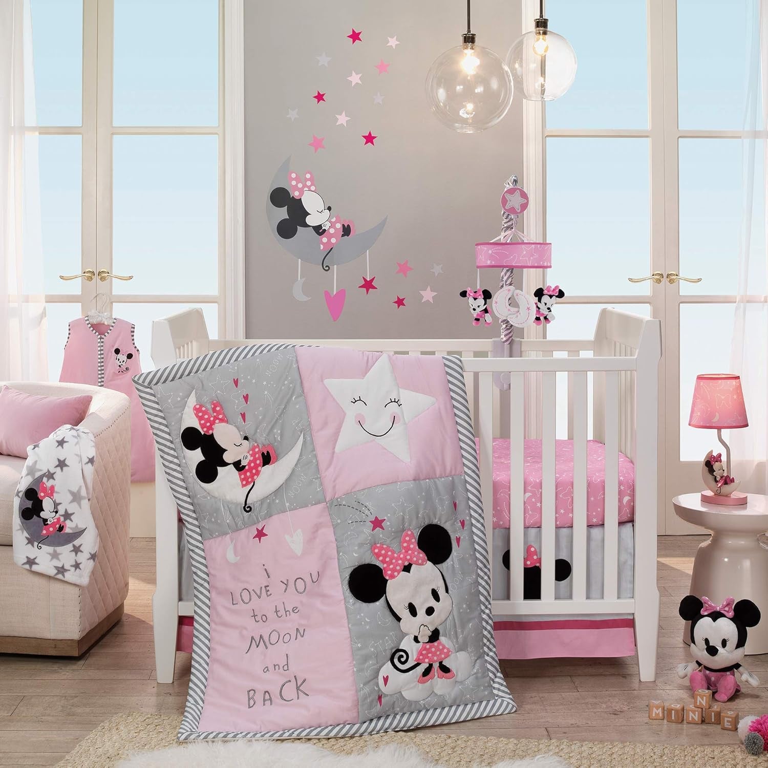 Lambs & Ivy Disney Baby Minnie Mouse Musical Crib Mobile, Pink/Gray