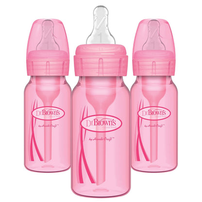 Dr. Brown'S Natural Flow Anti-Colic Options+Narrow 8Oz/250Ml Baby Bottle + Lovey Gift Set with Level 1 Slow Flow Nipples, Pink