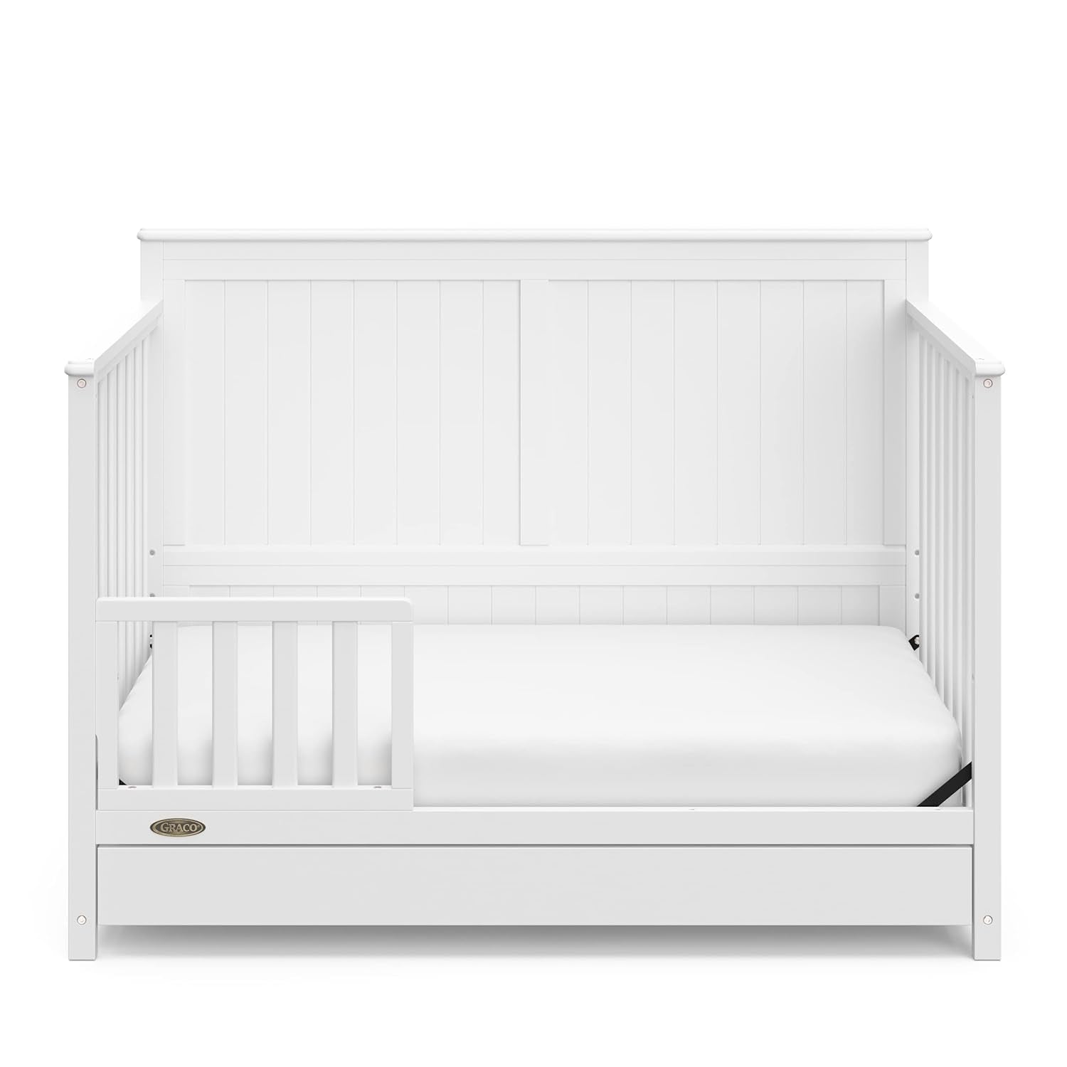 Graco Hadley 5-In-1 Convertible Crib with Drawer (White) – GREENGUARD Gold Certified, Crib with Drawer Combo, Full-Size Nursery Storage Drawer, Converts to Toddler Bed, Daybed