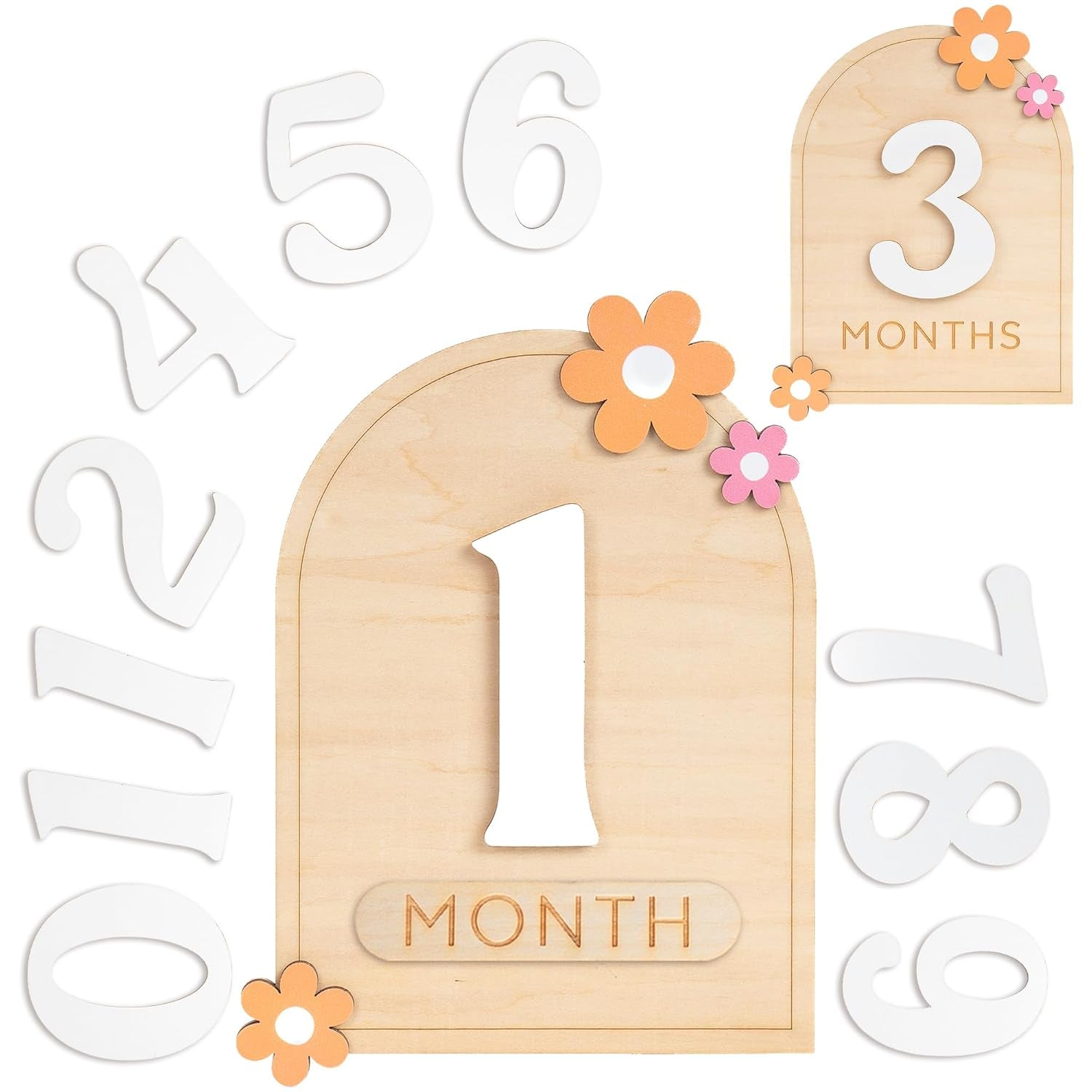 Chippi & Co Cute Monthly Baby Milestone Board, Month Milestone Girl, Boy, Milestone Signs Wooden Circles for Newborn, Infant, Meses De Bebes Para Fotos, 1-12 Months Age Cards Discs for Photo Props