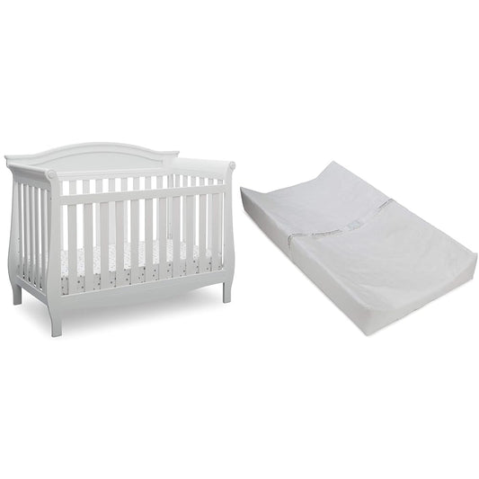 Delta Children Lancaster 4-In-1 Convertible Baby Crib, Bianca White & Contoured Changing Pad, White