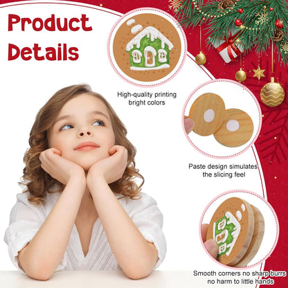 Soaoo 2 Sets Slice and Bake Wooden Christmas Cookie Play Food Set Pretend Cookies and Baking Sheet Wooden Play Food Set Baking Set for Kids(Christmas Style)