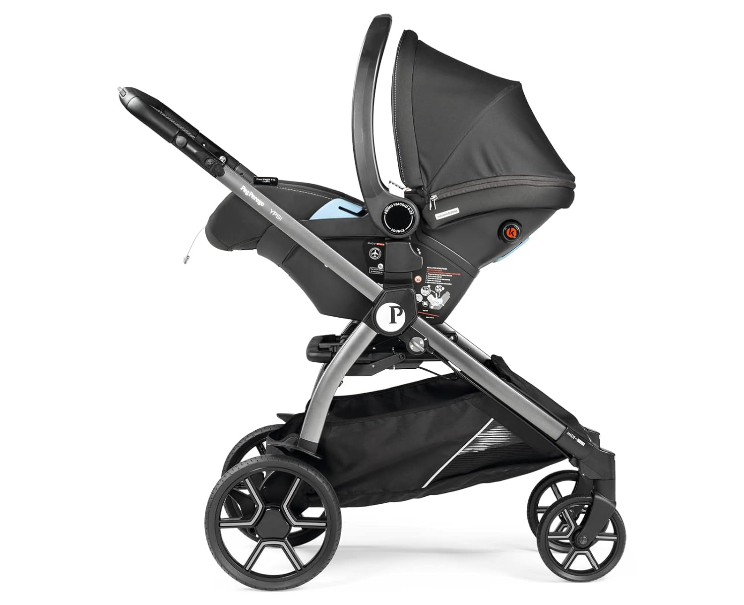 Peg Perego Ypsi Travel System - Includes Ypsi Lightweight Reversible Stroller and Primo Viaggio 4-35 Nido Infant Car Seat - Made in Italy - Atmosphere (Grey)