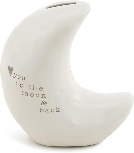 DEMDACO Love You to the Moon Glossy White 6 X 6 Stoneware Ceramic Piggy Money Bank