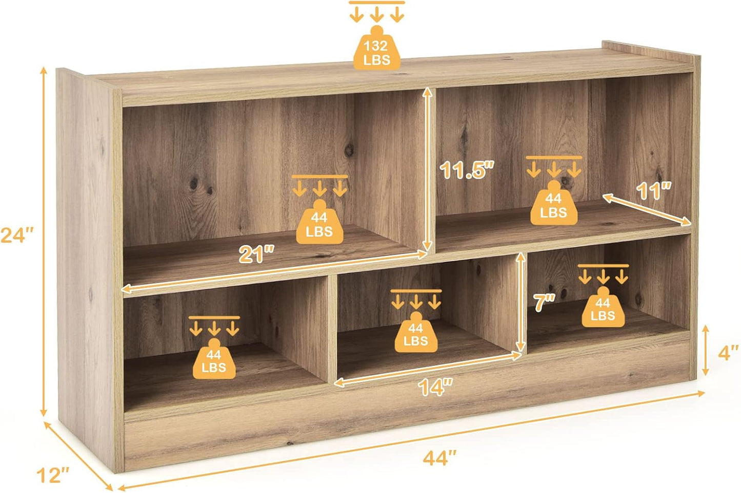 Costzon Toy Storage Organizer for Kids, 5-Section School Classroom Storage Cabinet for Organizing Books Toys, Wooden Bookshelf Daycare Furniture for Playroom Kids Room Nursery Kindergarten (Natural)