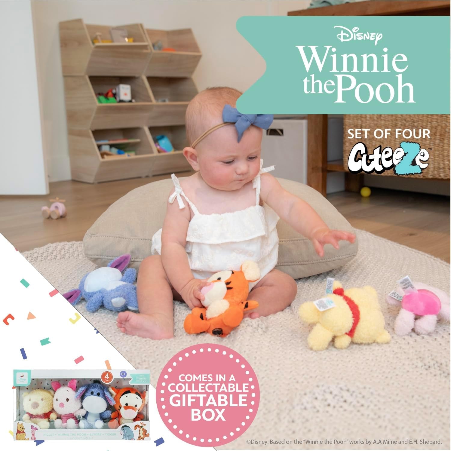 KIDS PREFERRED Disney Baby Winnie the Pooh 4 Piece Cuteeze Gift Set Plush Collector Set of Stuffed Animals, Winnie Piglet Eeyore & Tigger Baby Toy