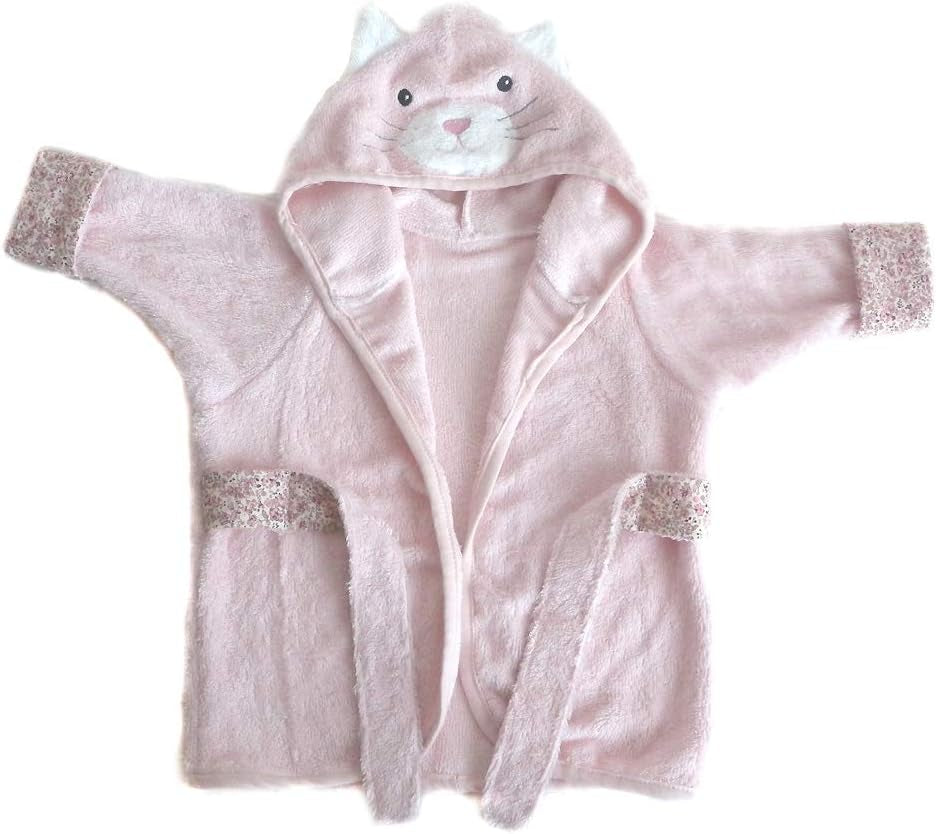 MON AMI Kitty Hooded Bathrobe for Babies, 0-9 Months, Soft Bamboo Cotton Bath Towel, with Padded Hanger, Baby Essentials, Christmas Gift for Baby Shower/Newborn