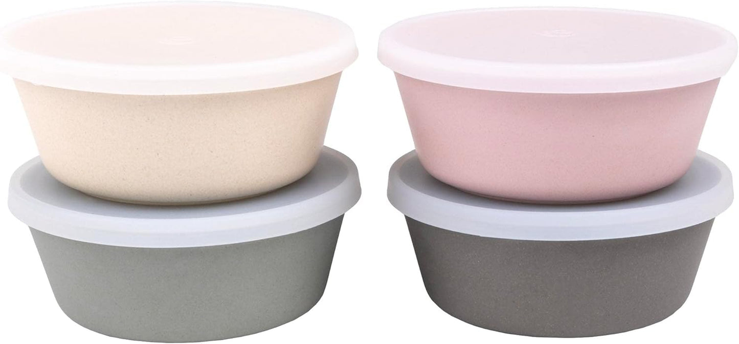 Weesprout Bamboo Kids Bowls, Set of Four 10 Oz Kid-Sized Bamboo Bowls, Dishwasher Safe Kid Bowls (Pink, Green, Gray, & Beige)