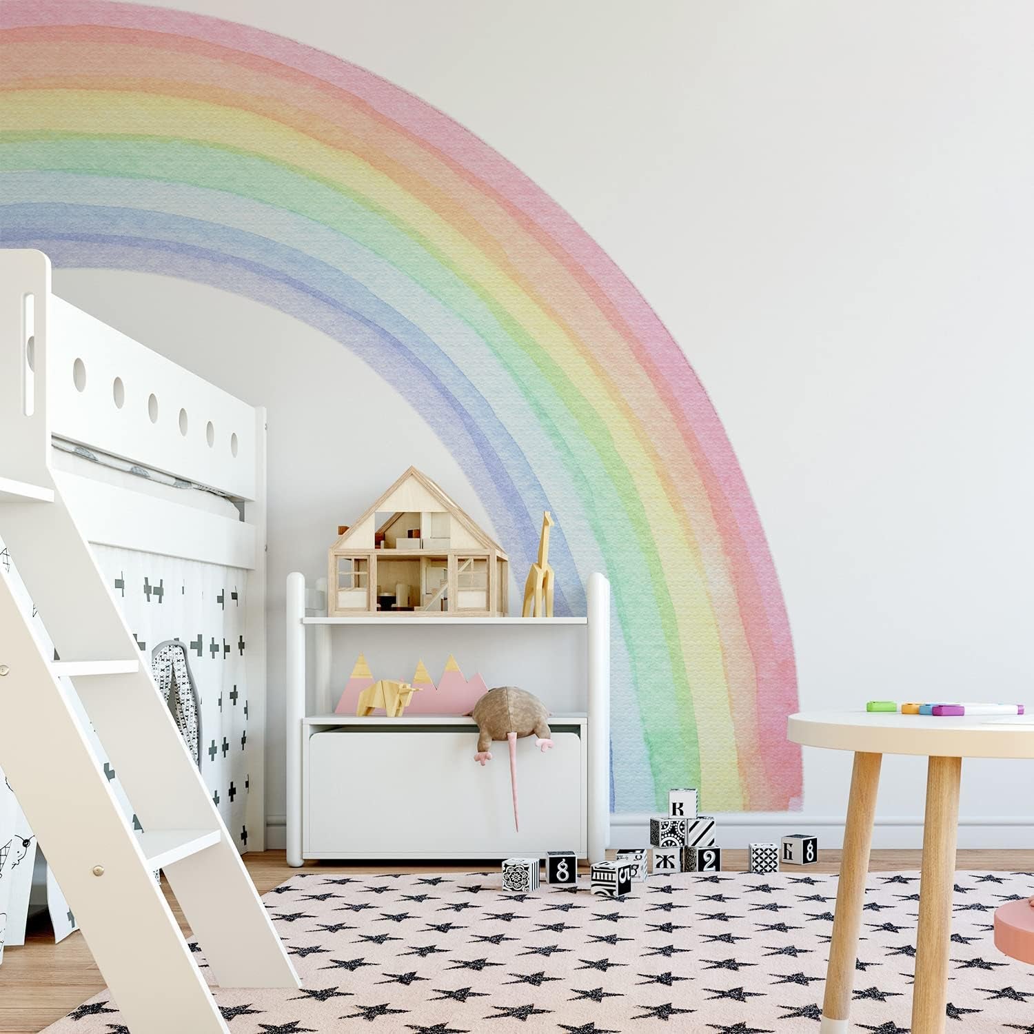 Funlife Fabric Large Rainbow Wall Mural Stickers Peel and Stick, Clouds Wall Decal Precut Giant Vibrant Watercolor Rainbow Wall Sticker Decals for Girls Bedroom Kids Nursery Room Playroom