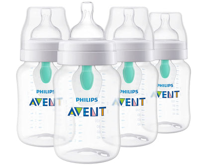 Philips Avent Anti-Colic Baby Bottle with Airfree Vent, 9Oz, 4Pk, Clear, SCY703/04