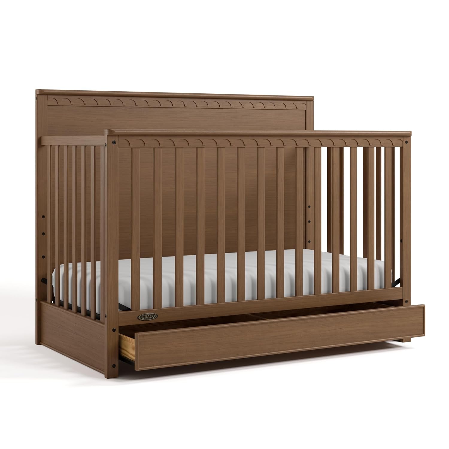 Graco Sasha 5-In-1 Convertible Crib with Storage Drawer (Blush) – GREENGUARD Gold Certified Baby Crib Crafted from Wood, Converts to Toddler Bed, Daybed, and Full-Size Bed