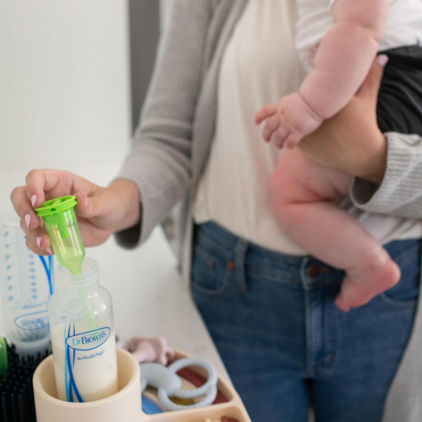 Dr. Brown'S 2-In-1 Dry & Prep Silicone Mat, Silicone Baby Bottle Drying Mat with Removable Pegs for Baby Essentials, Built-In Bottle Prep, Bpa-Free