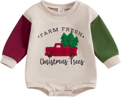 Baby Girl Boy Christmas Clothes Letter Print Sweatshirt Romper Infant Long Sleeve Bubble Romper Winter Outfit