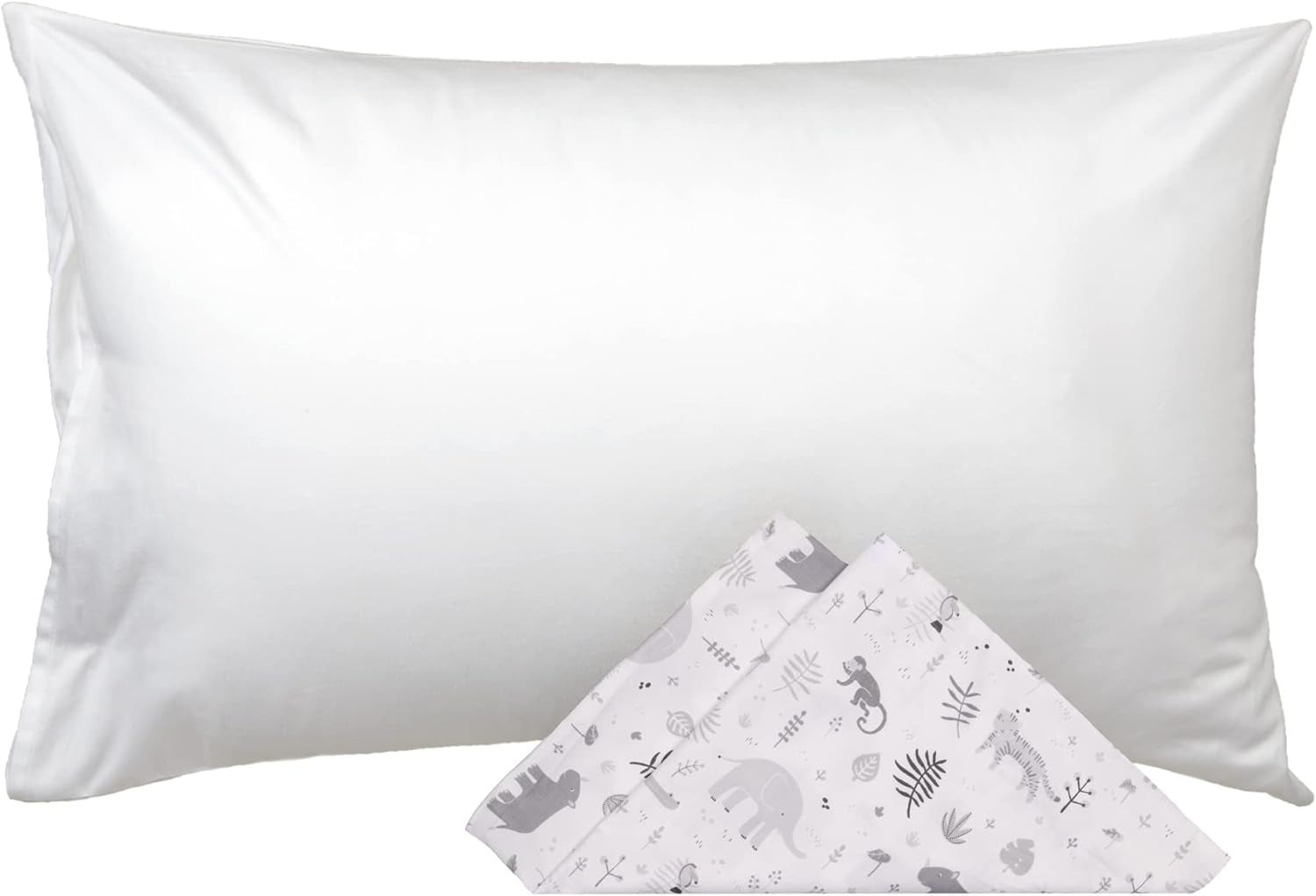 Weesprout Toddler Polyester Organic Cotton Shell and 2 Pillowcases, Small Kids Pillow, Soft and Supportive Polyfiber Filling, Machine Washable, 18 X 13 X 3 (White + Floral Print, 3 Piece Set)